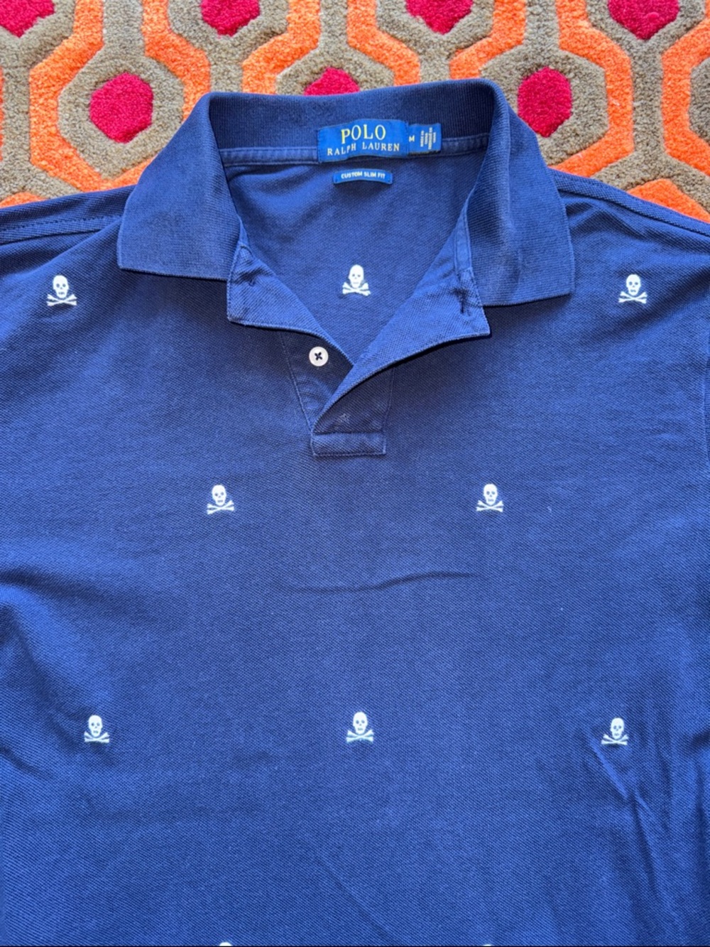 MAKE OFFER! Polo by Ralph Lauren Navy Polo Shirt with White Skull Embroidery M